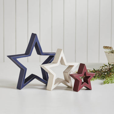 Wooden Nested Stars RWB 3-in-1 10x10x1.5 - The Fox Decor
